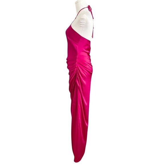 JONATHAN SIMKHAI HANSEL PINK SATIN HALTER SIDE SLIT EVENING FORMAL DRESS - 0 - Picture 2 of 13